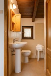 une salle de bain avec un lavabo et des toilettes dans l'établissement 41 Your Mountain Oasis Pool Access, Free Wi-Fi & Parking, à Castel del Piano