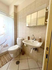 a bathroom with a toilet and a sink at Homely Escape in Chios