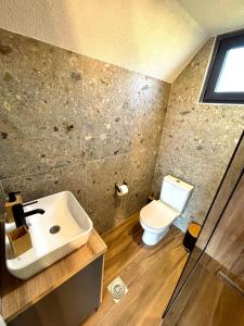 a bathroom with a sink and a toilet at Eternum Glamping in Žabljak