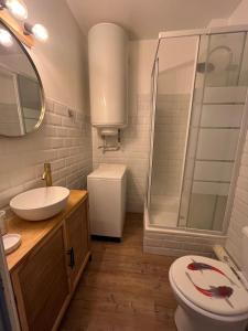 a bathroom with a toilet and a sink and a shower at At Anne-Laure and Martine's in Argelès-sur-Mer