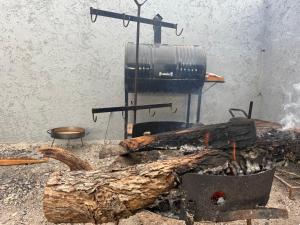 una estufa y una chimenea en una habitación en Complejo Laguna Brava, en Vinchina