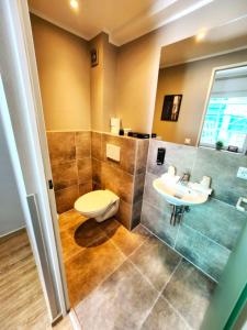 a bathroom with a toilet and a sink at Stadt Apartments Solingen in Solingen +10 photos
