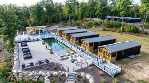 an aerial view of a house with a pool at CHICKADEE LIMIT 4 in North Sebago