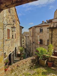 an alley in an old town with stone buildings at Agriturismo Val della Pieve in Anghiari