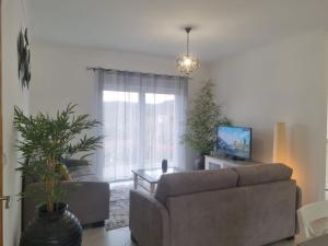 un salon avec un canapé et une télévision dans l'établissement Madureira Country House - Natureza & Tranquilidade, à Paradela de Guiães