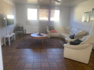 Una sala de estar con sofás y una mesa de café. en stay with friends Trier 2, en Trier