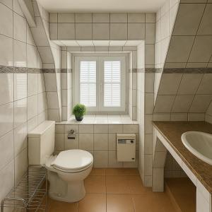a bathroom with a toilet and a sink and a window at Moselglocke Urlaub im Herzen von Zell in Zell an der Mosel