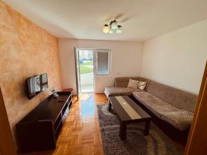 a living room with a couch and a tv at Apartment Silence B in Plužine