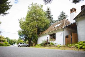 a white house with a car parked next to it at Tömördi Vendégház in Tömörd +19 photos
