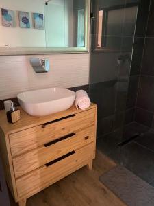 a bathroom with a sink and a shower at Modern, Comfy Guest Suite with Beautiful Views in Tygerberg Hills