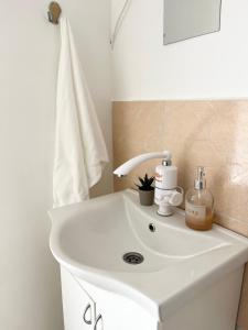 a white sink in a bathroom with a towel at Casa Nina Fruška gora in Maradik +24 photos