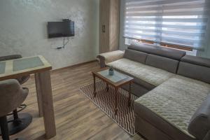un soggiorno con un divano e un tavolo di Apartmani ALBION a Žabljak