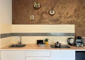 a kitchen with a sink and a counter top at Rosemary s House Napoli Vomero Private Parking in Naples