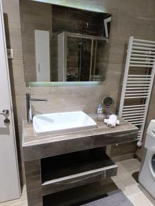 a bathroom with a large sink and a toilet at Lux Old Bridge in Mostar +10 photos