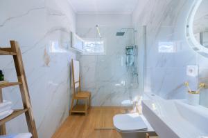 un bagno con doccia, WC e lavandino di Aloni Estate Corfu ad Acharavi Altre 25 foto