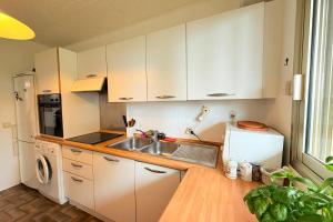 グラースにあるNice 4 bedroom apartment with sea view - air conditioning - poolの白いキャビネットとシンクを備えた小さなキッチン