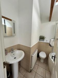 a small bathroom with a sink and a toilet at The Old Stables in Mews in Kessingland