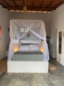 a bed with a canopy in a room at Chalé Green Vila Mathilde in Icapuí