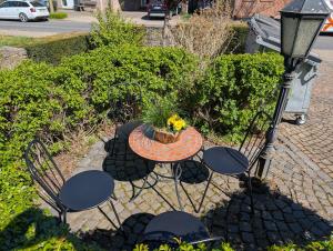 a table and chairs with a plant on it at Ferienwohnung Niederrhein-Oase in Kevelaer