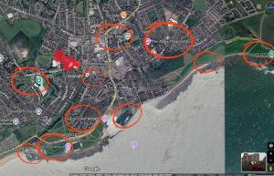 a map with red circles on it at The Kepties 4 - Luxurious Serviced Apartment by ORION SHORT STAYS in Arbroath +39 photos