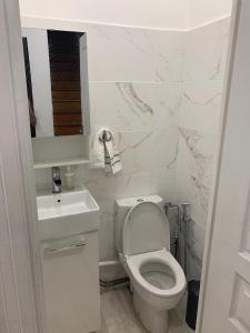 a white bathroom with a toilet and a sink at spacieux & lumineux 15min paris gare de lyon in Villeneuve-Saint-Georges