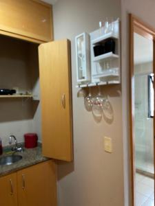 Kuchyň nebo kuchyňský kout v ubytování Apartamento dentro de Hotel jardins garagem inclusa