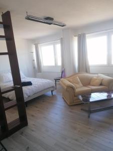 a living room with a couch and a bed at Entre 2 Rives Strasbourg-Kehl in Kehl am Rhein +11 photos