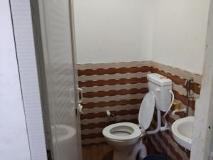 a bathroom with a toilet and a sink at Shree shyam vashno in Jāmb
