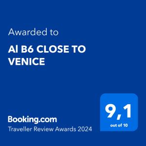 Certifikát, hodnocení, plakát nebo jiný dokument vystavený v ubytování Al B6 CLOSE TO VENICE