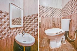 zwei Bilder eines Badezimmers mit Toilette und Waschbecken in der Unterkunft Hotel O Sri Sai Guru Comforts in Bangalore