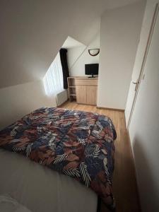 a bedroom with a bed in a room at Appartement piscine cure thermale in La Roche-Posay +14 photos