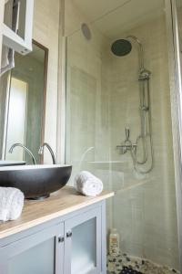 a bathroom with a sink and a shower at Studio - 2 lits doubles - parking in Saint-Paul-lès-Dax