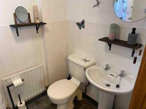 a bathroom with a white toilet and a sink at Mill River Retreat in Castlerock +26 photos