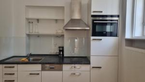 a kitchen with a sink and a stove top oven at M11 Baden bei Wien in Baden +13 photos