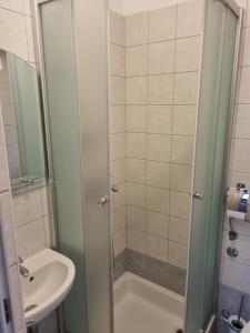 a bathroom with a shower and a toilet and a sink at Apartment Lavanda in Pješčana Uvala +5 photos