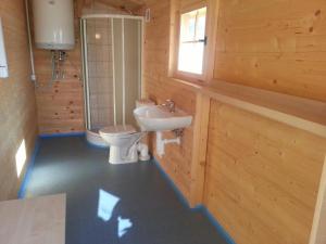 a bathroom with a toilet and a sink at Camping Amerika in Františkovy Lázně