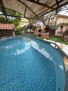 a large swimming pool with blue water in a yard at Villa Green Olive Bar in Šušanj