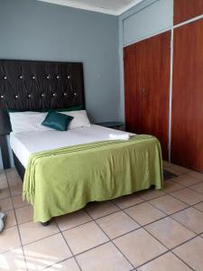 Un dormitorio con una cama con una manta verde encima. en MD VIP guest house, en Amersfoort
