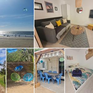 a collage of pictures of a living room and a beach at ELLE Loc St-Brévin in Saint-Brevin-les-Pins +12 photos