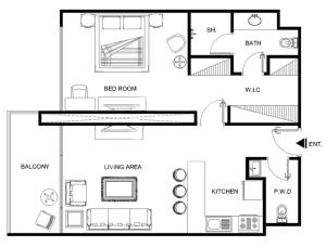 Půdorys ubytování Wonderful 1BR in a luxury home! MBL Residence
