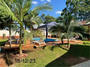una casa con 2 palmeras y una piscina en Quinta Don Andres, en Encarnación