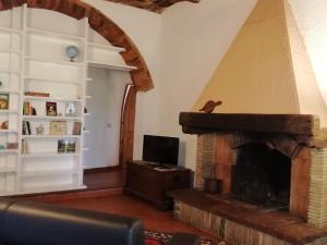 a living room with a fireplace and a tv at I Cavalleggeri in Donoratico