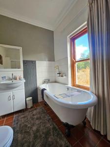 une salle de bain avec une baignoire, un lavabo et une fenêtre dans l'établissement Rumali Farm & Cottage, à Montagu 43 autres photos