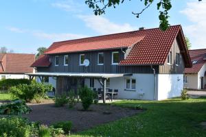 RoggentinGroße Wohnung的红色屋顶的房子