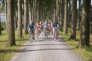 a group of people riding bikes down a road at Lo-Gies in Lochristi
