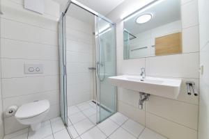 łazienka z toaletą, umywalką i prysznicem w obiekcie Life & Luxury Appartements w Saalbach Hinterglemm