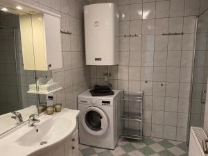 a bathroom with a washing machine and a sink at Ferienwohnung Carlotta - Kärnten Wörthersee in Reifnitz