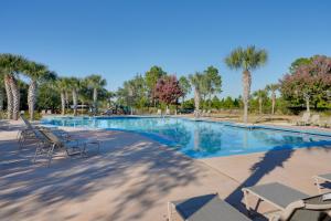 圣乔海滩Beach Access Port St Joe Home with Screened Patio!的一个配有椅子和棕榈树的大型游泳池