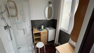 Appartement ancien cosy في دْييب: حمام صغير مع حوض ودش