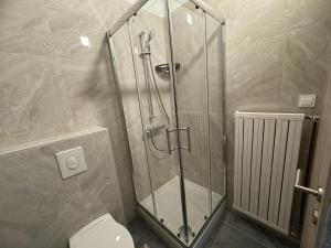 una cabina de ducha en un baño con inodoro en Jack apartments, en Maribor 1 foto más
